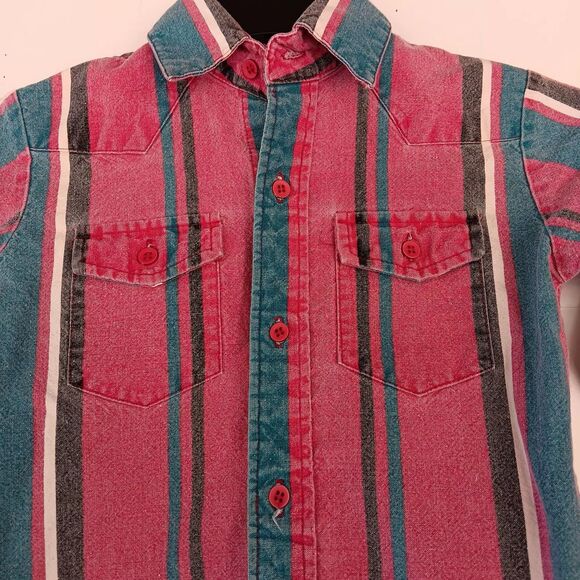 Vintage Wrangler Brush popper Shirt Boy Sz 5 Western Rodeo Retro Festival Stripe - Picture 2 of 9